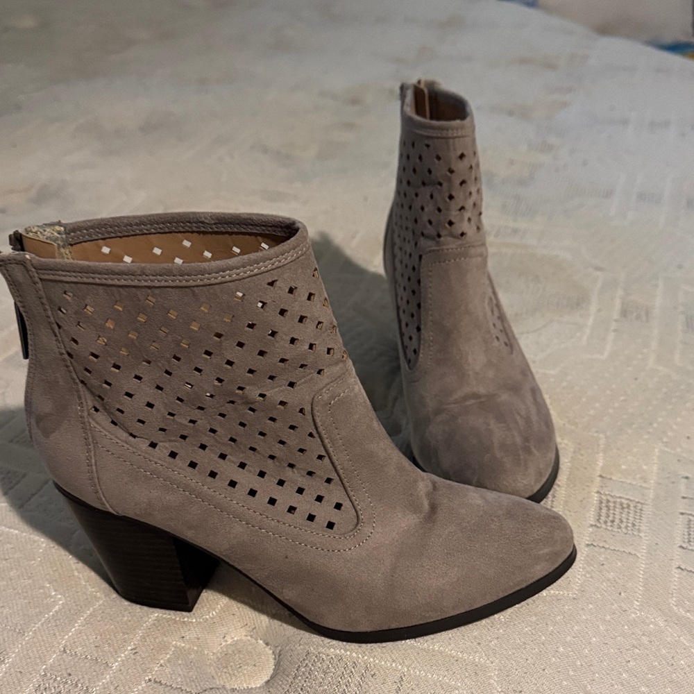 Perforated Taupe Ankle Boots